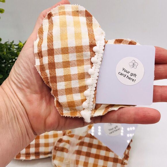 Set of 3 Fabric Pillow Gift Card Holder in Neutral Tans Gingham 5x4 Inches - Picture 4 of 4
